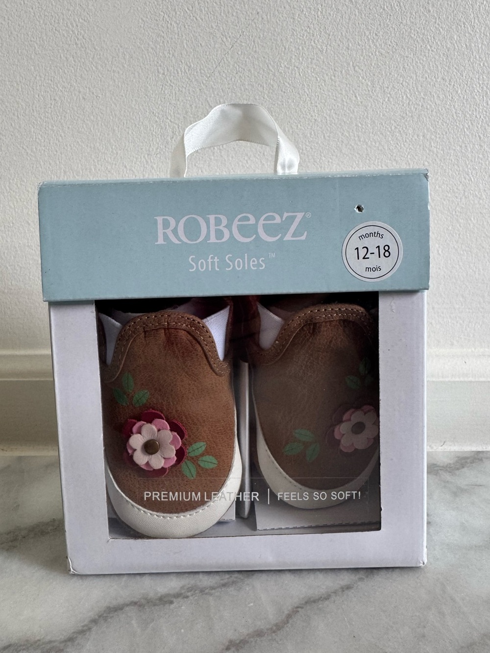 NWT Robeez Soft Soles Baby/Walker Shoes Brown Floral Size 12-18 months